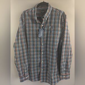 Chaps Mens XL Orange Green And Blue Plaid Button Up